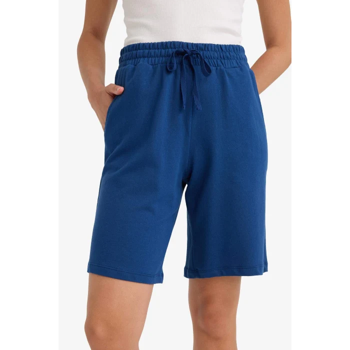 Defacto N7439 Lacivert Regular Fit Beli Lastikli Düz Paça Bermuda Şort