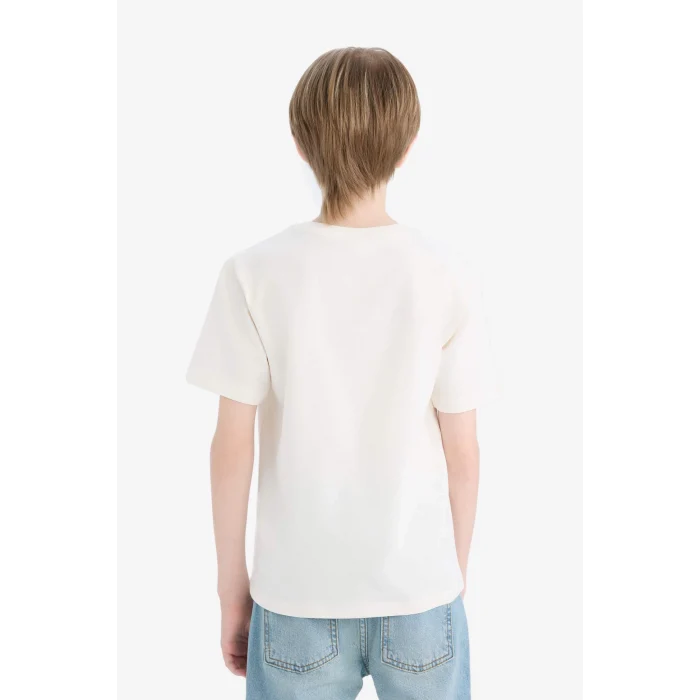 Defacto E0182 Beyaz Erkek Çocuk Bisiklet Yaka Baskılı Kısa Kollu Tişört
