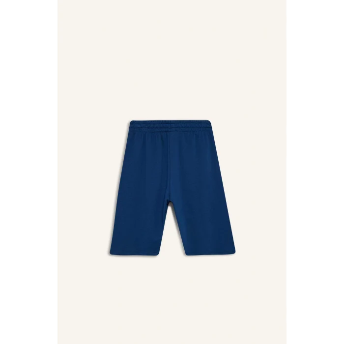 Defacto N7439 Lacivert Regular Fit Beli Lastikli Düz Paça Bermuda Şort
