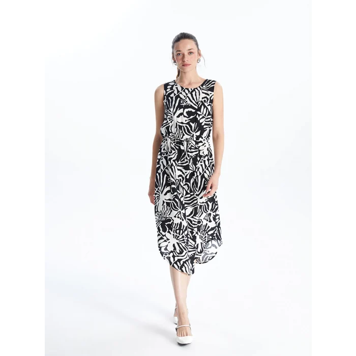 LCWAIKIKI Classic Siyah Bisiklet Yaka Desenli Elbise