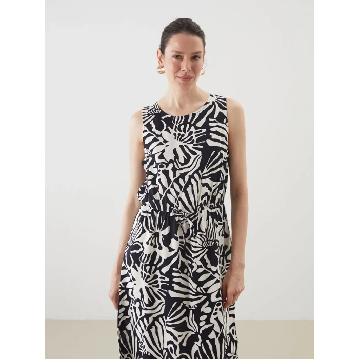 LCWAIKIKI Classic Siyah Bisiklet Yaka Desenli Elbise