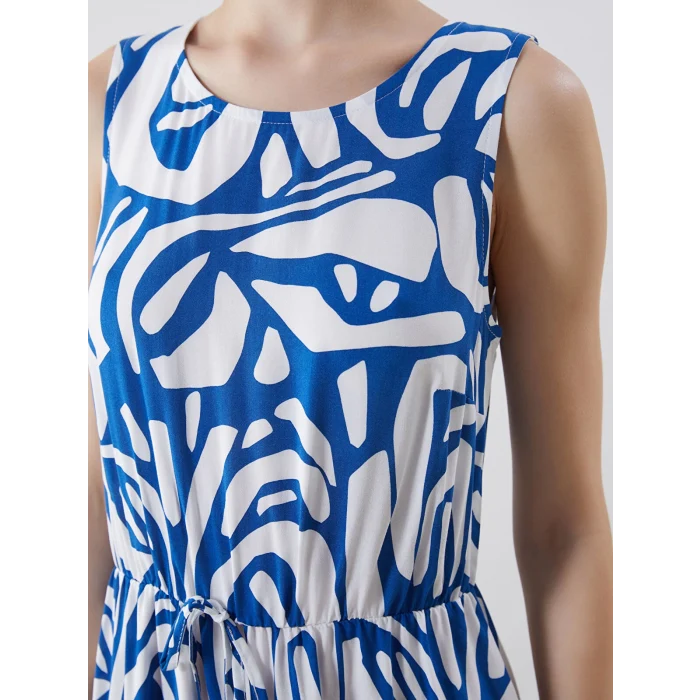 LCWAIKIKI Classic Lacivert Bisiklet Yaka Desenli Elbise