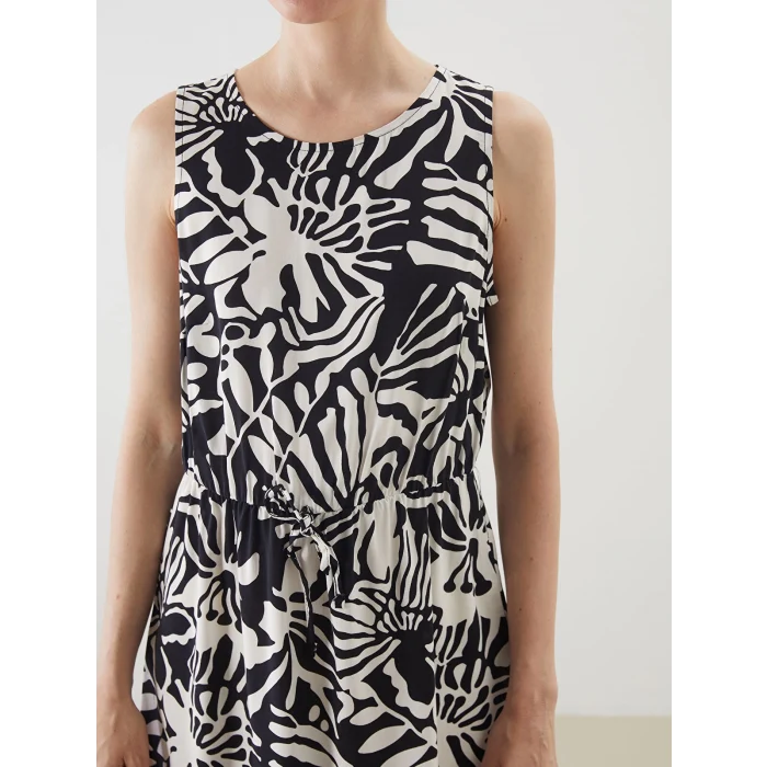 LCWAIKIKI Classic Siyah Bisiklet Yaka Desenli Elbise