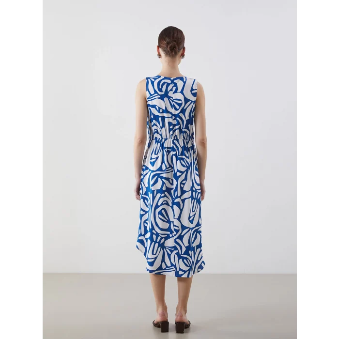 LCWAIKIKI Classic Lacivert Bisiklet Yaka Desenli Elbise