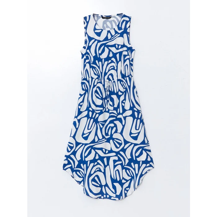 LCWAIKIKI Classic Lacivert Bisiklet Yaka Desenli Elbise