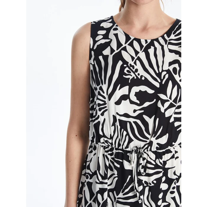 LCWAIKIKI Classic Siyah Bisiklet Yaka Desenli Elbise