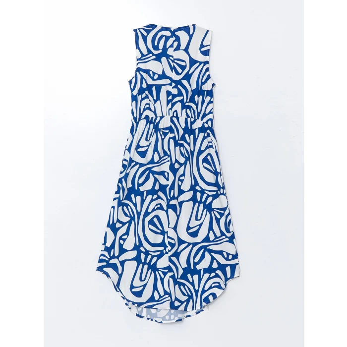 LCWAIKIKI Classic Lacivert Bisiklet Yaka Desenli Elbise