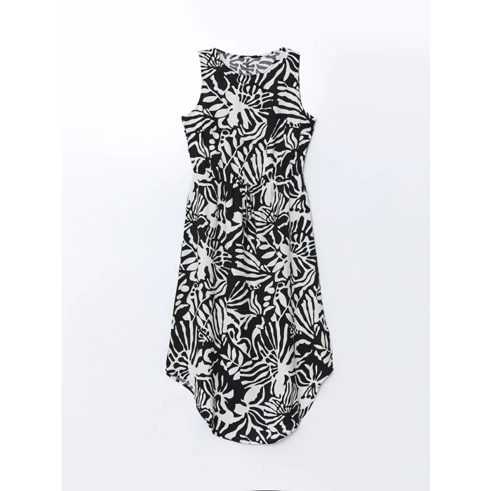 LCWAIKIKI Classic Siyah Bisiklet Yaka Desenli Elbise