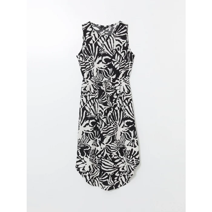 LCWAIKIKI Classic Siyah Bisiklet Yaka Desenli Elbise