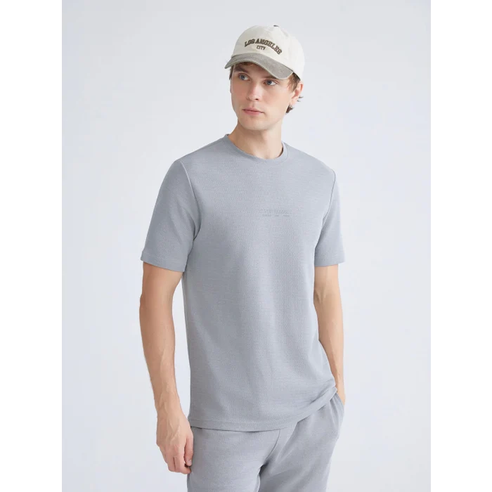 XSIDE Gri Bisiklet Yaka Kısa Kollu Baskılı Erkek Tişört