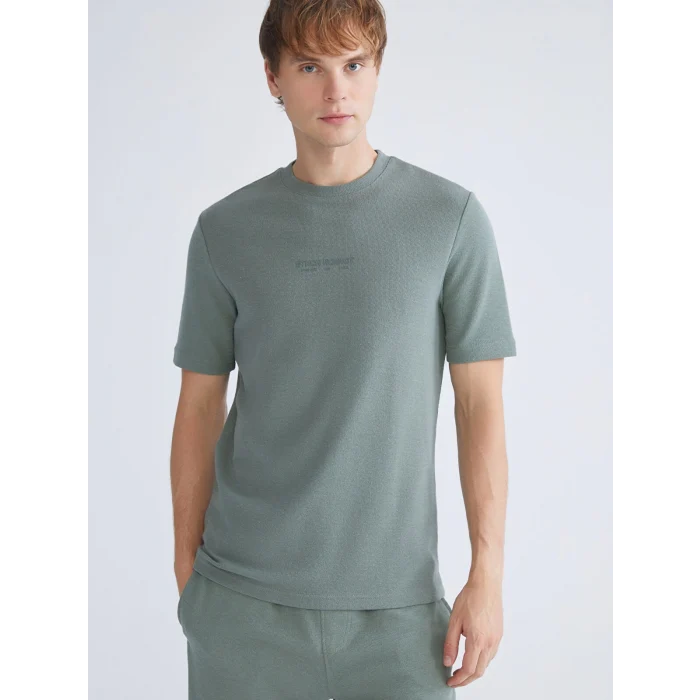 XSIDE Yeşil Bisiklet Yaka Kısa Kollu Baskılı Erkek Tişört