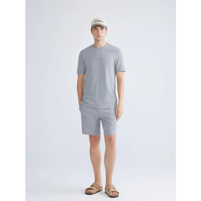 XSIDE Gri Bisiklet Yaka Kısa Kollu Baskılı Erkek Tişört