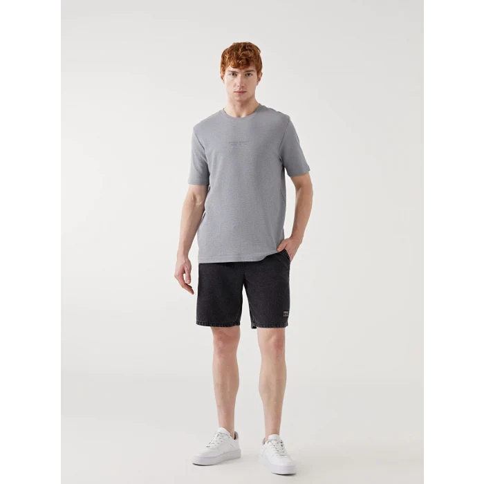 XSIDE Gri Bisiklet Yaka Kısa Kollu Baskılı Erkek Tişört