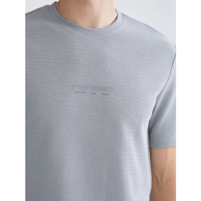 XSIDE Gri Bisiklet Yaka Kısa Kollu Baskılı Erkek Tişört