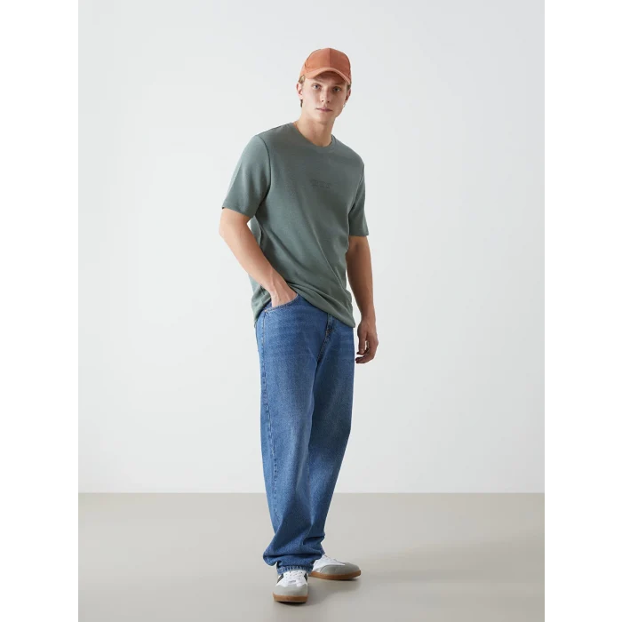 XSIDE Yeşil Bisiklet Yaka Kısa Kollu Baskılı Erkek Tişört