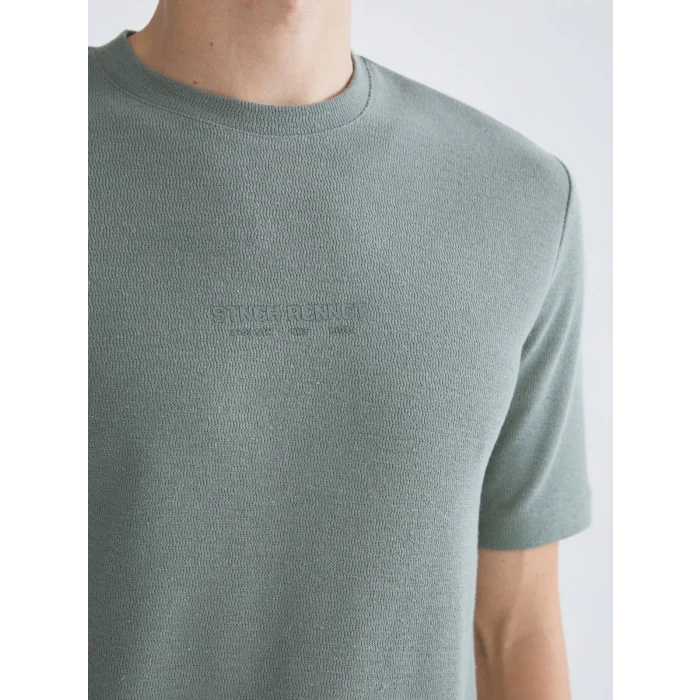 XSIDE Yeşil Bisiklet Yaka Kısa Kollu Baskılı Erkek Tişört