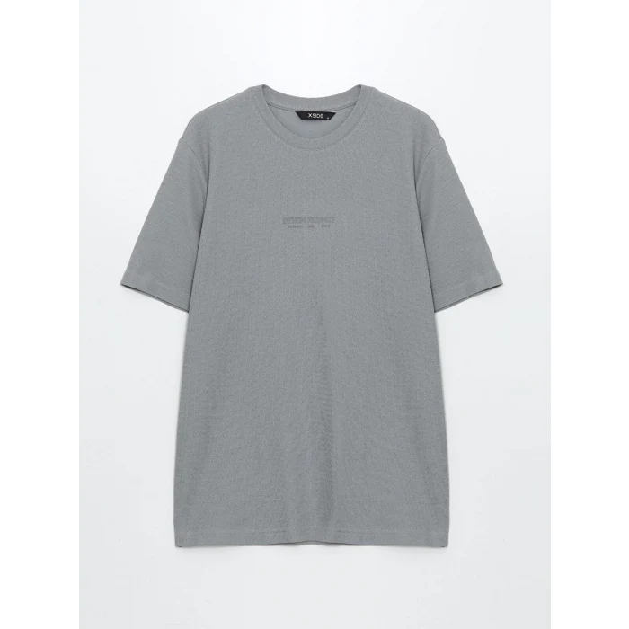 XSIDE Gri Bisiklet Yaka Kısa Kollu Baskılı Erkek Tişört