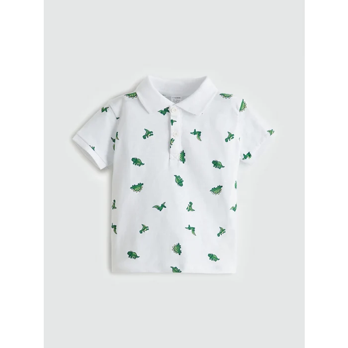 LCW Kids Beyaz Polo Yaka Baskılı Erkek Çocuk Tişört