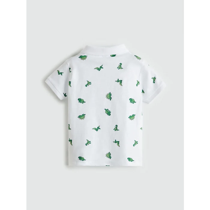 LCW Kids Beyaz Polo Yaka Baskılı Erkek Çocuk Tişört