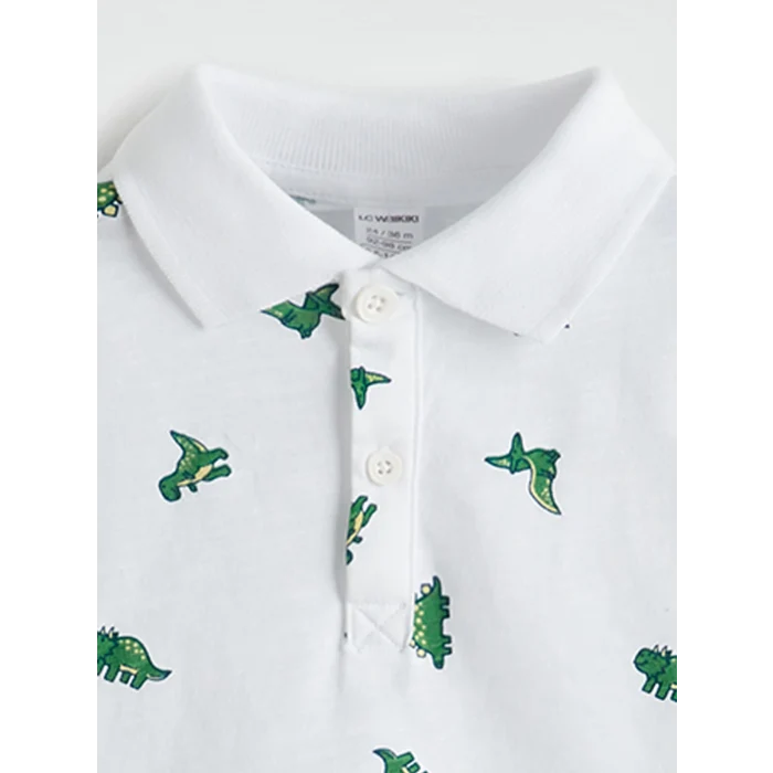 LCW Kids Beyaz Polo Yaka Baskılı Erkek Çocuk Tişört