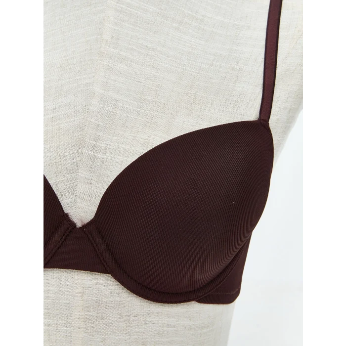 LCW DREAM Mürdüm Balenli Dolgusuz Düz Tişört Sütyen