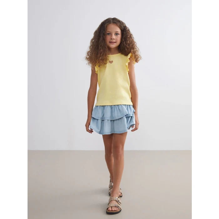 LCW Kids Mavi Beli Lastikli Kız Çocuk Jean Etek