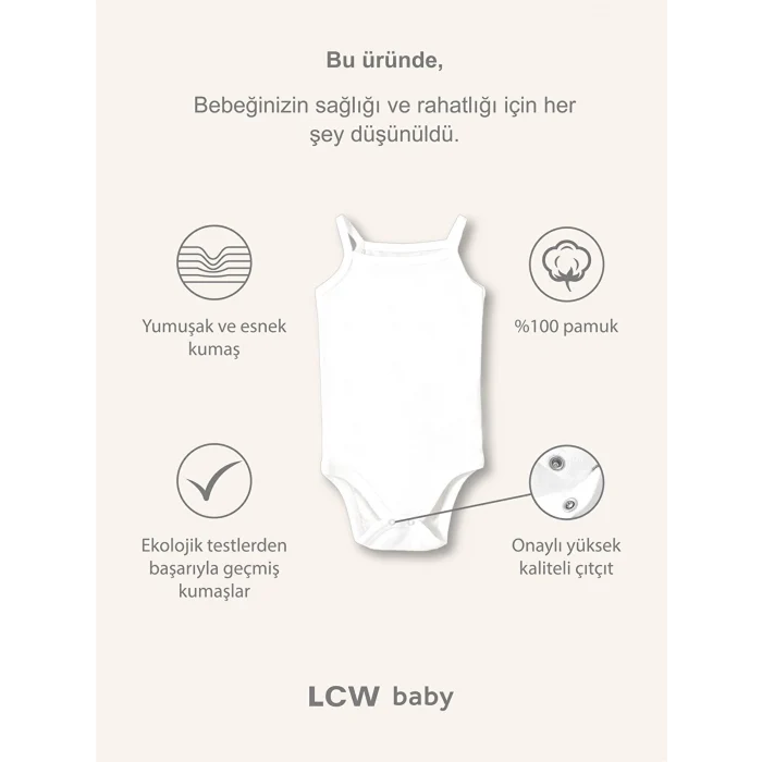 LCW baby Ekru Organik Kumaş Kız Bebek Çıtçıtlı Bodysuit 3lü