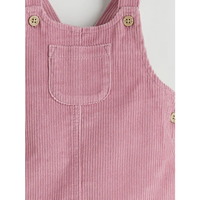 LCW baby Pembe Bisiklet Yaka Kadife Kız Bebek Bluz ve Salopet 2li