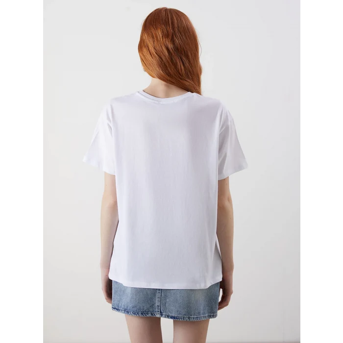 XSIDE Beyaz Bisiklet Yaka New York Baskılı Kadın Tişört