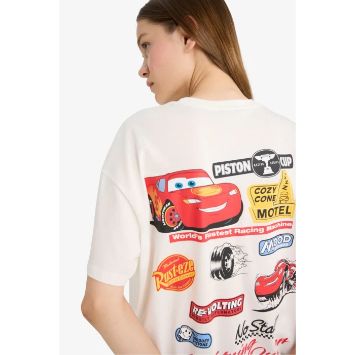 Defacto F5159 Beyaz Coool Cars Oversize Geniş Kalıp Baskılı Kısa Kollu Tişört