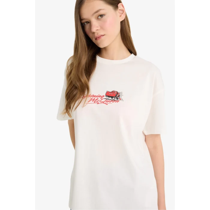 Defacto F5159 Beyaz Coool Cars Oversize Geniş Kalıp Baskılı Kısa Kollu Tişört