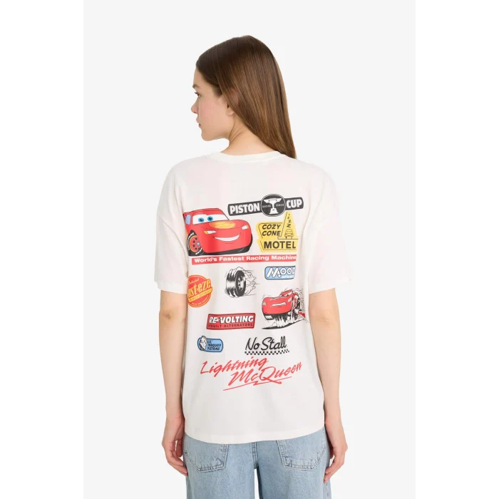 Defacto F5159 Beyaz Coool Cars Oversize Geniş Kalıp Baskılı Kısa Kollu Tişört