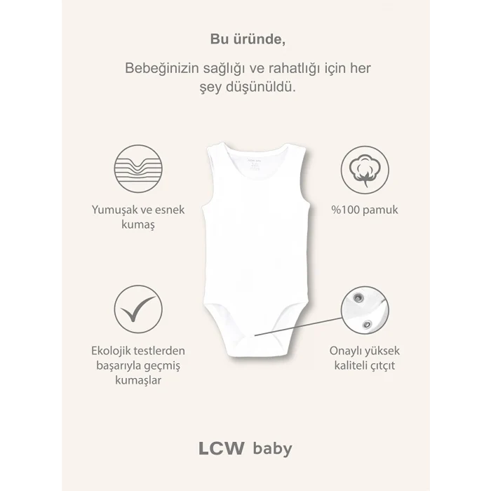 LCW baby Ekru Organik Kumaş Erkek Bebek Çıtçıtlı Bodysuit 2li