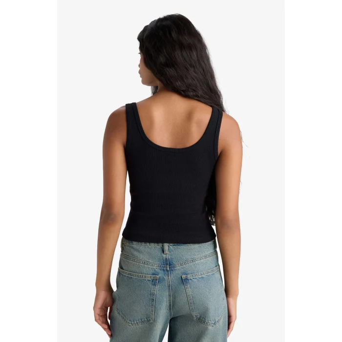 Defacto E5540 Siyah Slim Fit Dar Kesim Basic Düz Yuvarlak Yaka Fitilli Kaşkorse Atlet