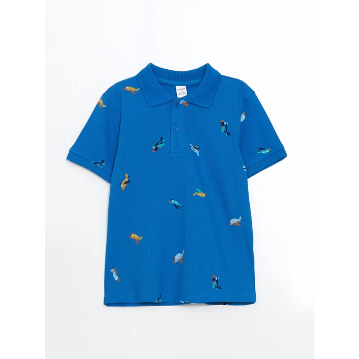 LCW Kids Mavi Polo Yaka Baskılı Erkek Çocuk Tişört