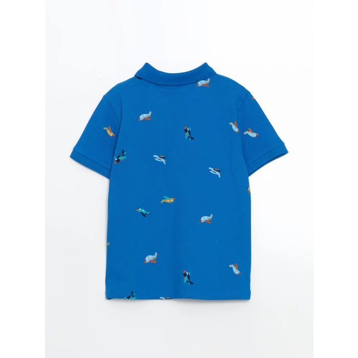 LCW Kids Mavi Polo Yaka Baskılı Erkek Çocuk Tişört