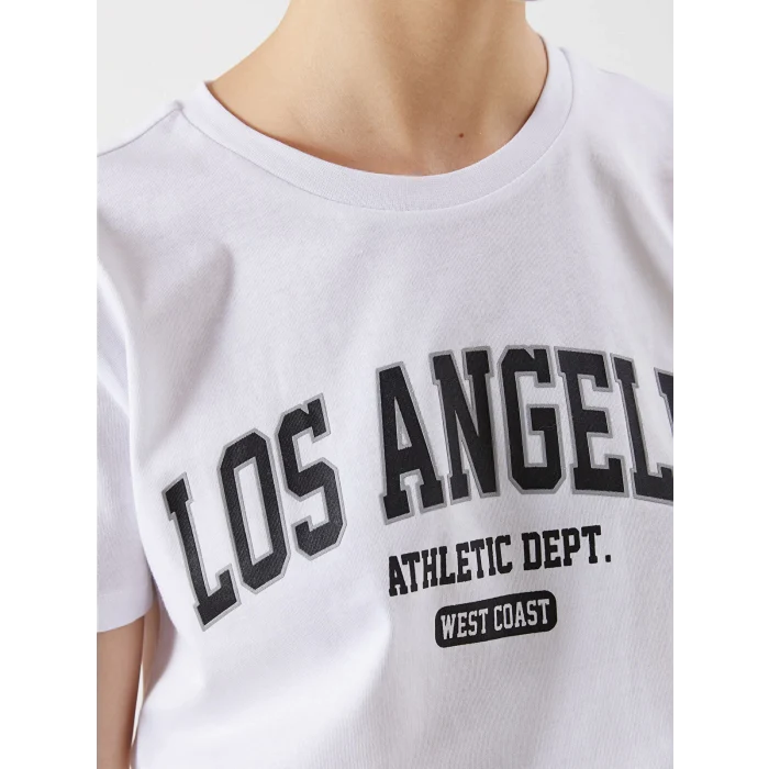 XSIDE Beyaz Bisiklet Yaka Los Angeles Baskılı Kadın Tişört