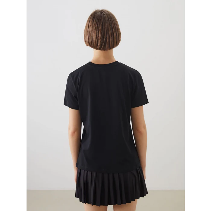 XSIDE Siyah Bisiklet Yaka California Baskılı Kadın Tişört