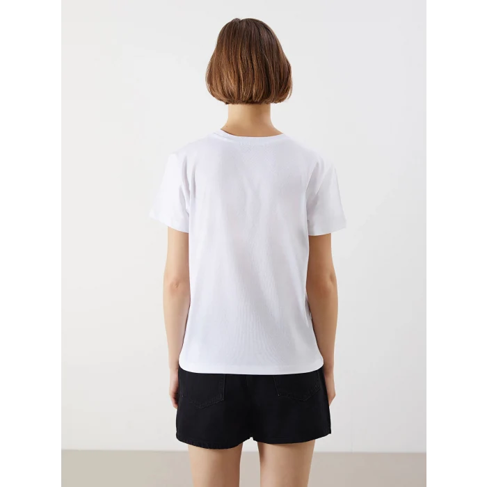 XSIDE Beyaz Bisiklet Yaka Los Angeles Baskılı Kadın Tişört