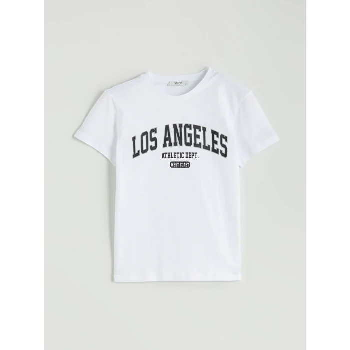 XSIDE Beyaz Bisiklet Yaka Los Angeles Baskılı Kadın Tişört