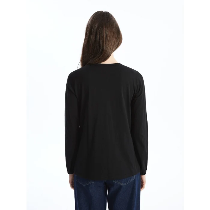 LCW Grace Siyah Bisiklet Yaka Nakışlı Bluz