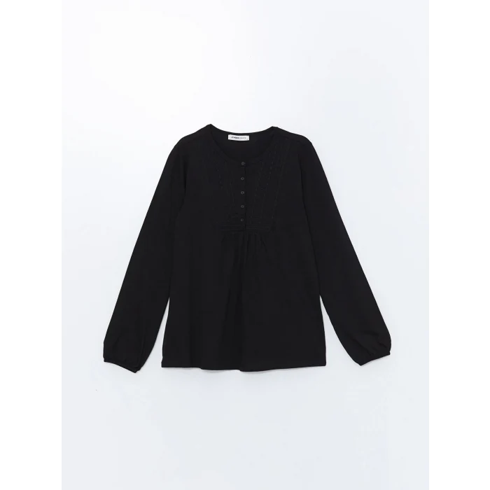 LCW Grace Siyah Bisiklet Yaka Nakışlı Bluz