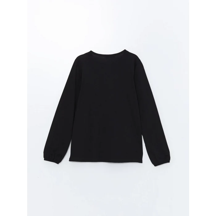 LCW Grace Siyah Bisiklet Yaka Nakışlı Bluz