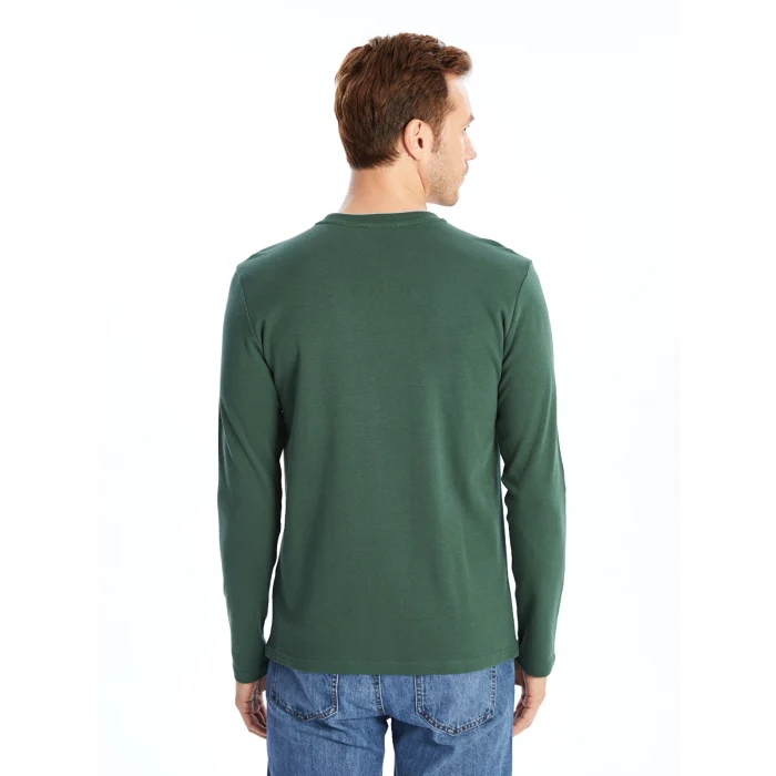 LCWAIKIKI Classic Yeşil Bisiklet Yaka Uzun Kollu Baskılı Erkek Sweatshirt