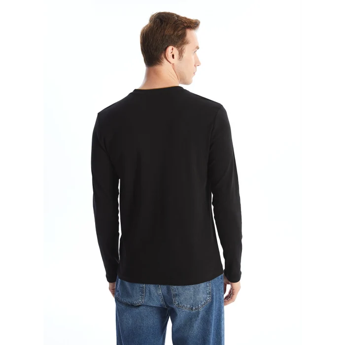 LCWAIKIKI Classic Siyah Bisiklet Yaka Uzun Kollu Baskılı Erkek Sweatshirt