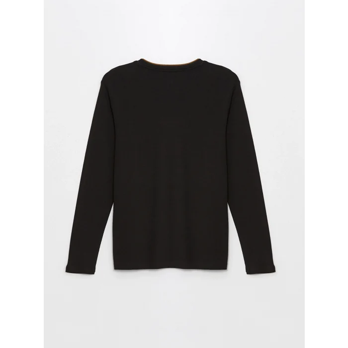 LCWAIKIKI Classic Siyah Bisiklet Yaka Uzun Kollu Baskılı Erkek Sweatshirt