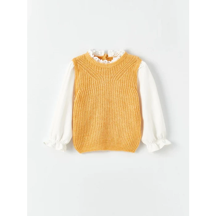 LCW baby Sari Bisiklet Yaka Kız Bebek Kazak