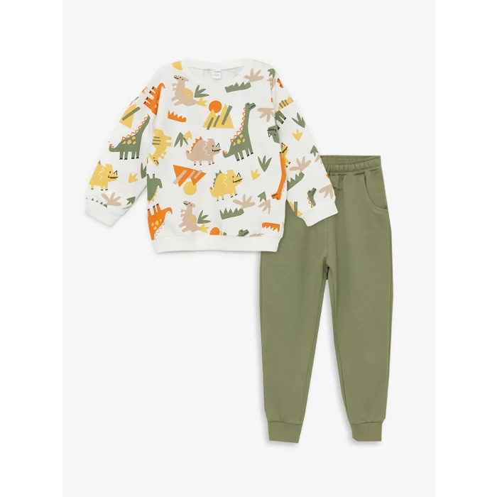 LCW Kids Ekru Bisiklet Yaka Erkek Bebek Sweatshirt ve Pantolon 2li