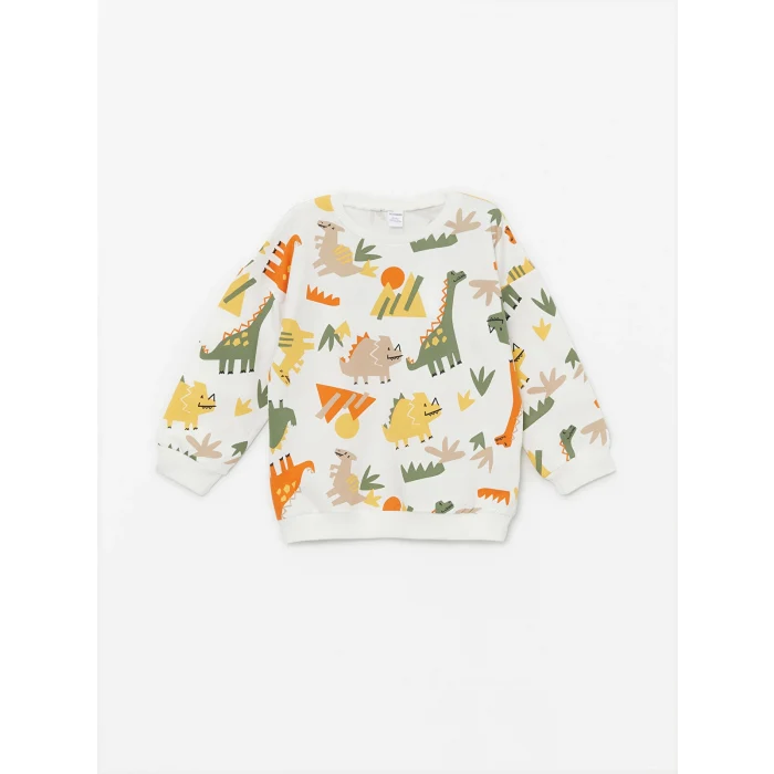 LCW Kids Ekru Bisiklet Yaka Erkek Bebek Sweatshirt ve Pantolon 2li