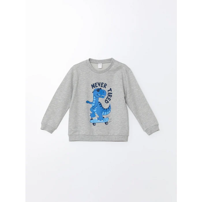 LCW Kids Gri Bisiklet Yaka Baskılı Erkek Bebek Sweatshirt ve Eşofman Alt 2li